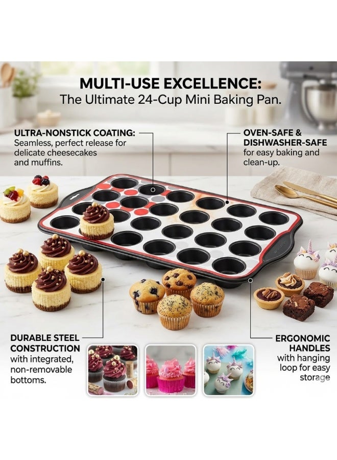 AMM Nonstick Mini Cheesecake Pan – 24-Cup Black, Non-Removable Bottoms, Oven & Dishwasher Safe | Perfect for Mini Desserts, Cupcakes, Muffins, Tarts, and Party Treats - Image 3