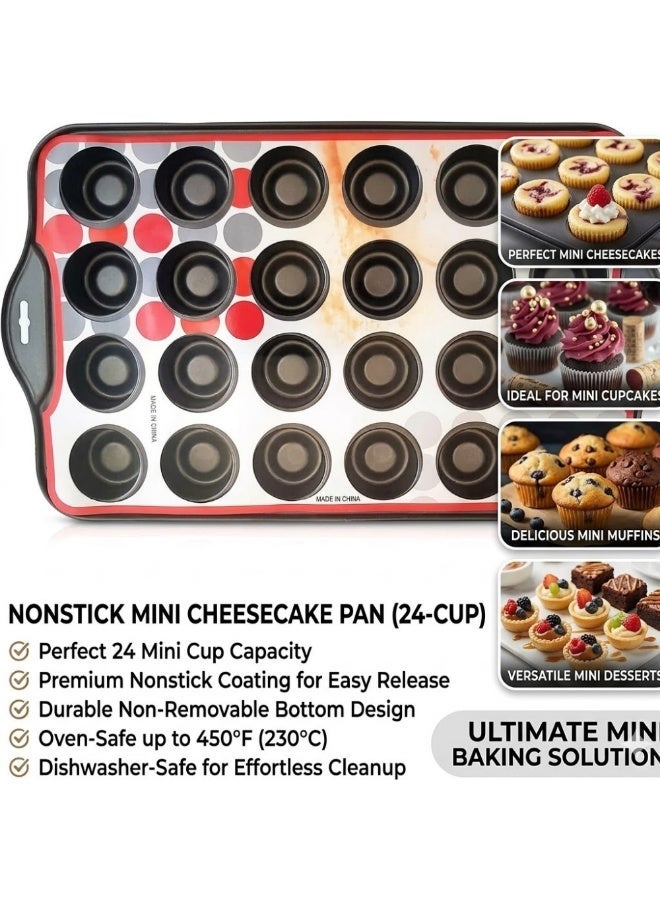 AMM Nonstick Mini Cheesecake Pan – 24-Cup Black, Non-Removable Bottoms, Oven & Dishwasher Safe | Perfect for Mini Desserts, Cupcakes, Muffins, Tarts, and Party Treats - Image 1