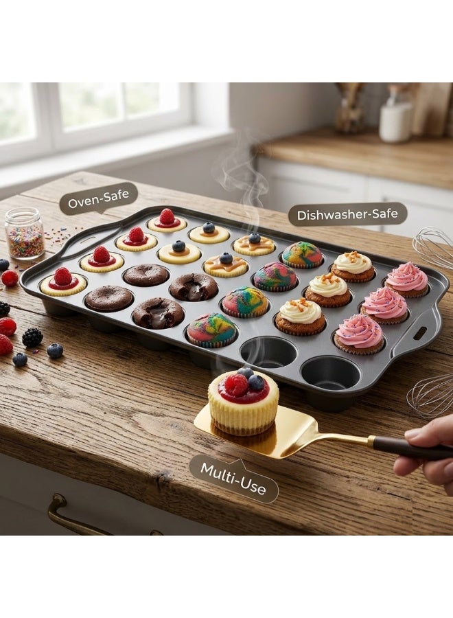 AMM Nonstick Mini Cheesecake Pan – 24-Cup Black, Non-Removable Bottoms, Oven & Dishwasher Safe | Perfect for Mini Desserts, Cupcakes, Muffins, Tarts, and Party Treats - Image 2
