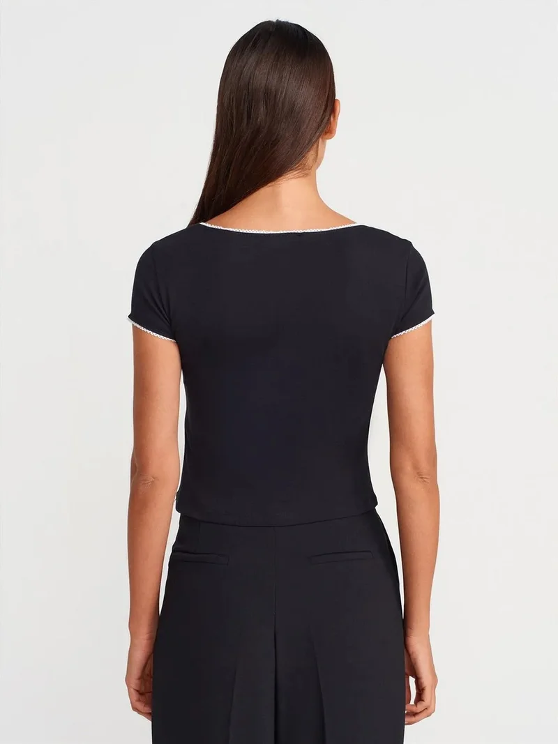 ديلفين Dilvin Women's Cotton Crop Blouse With Frill Trim