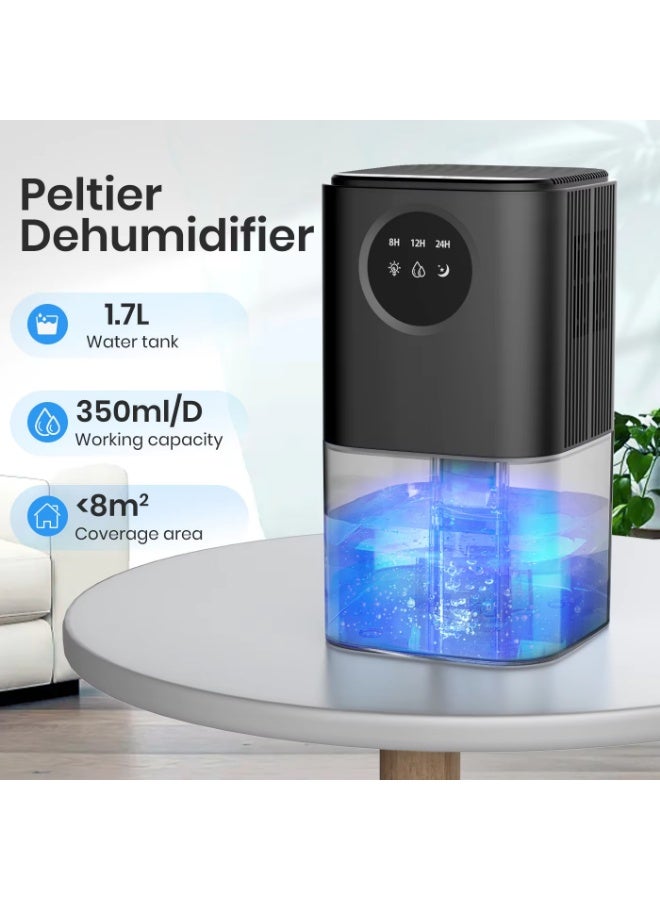 عربست Dehumidifier for Bedroom, Small Dehumidifier for Bathroom with Auto Shut-Off, 7 Light, Timers, Sleep Mode, 1700ML Portable Home Dehumidifiers for Home Small Place, Bathroom, Closet, RV,Black - Image 2
