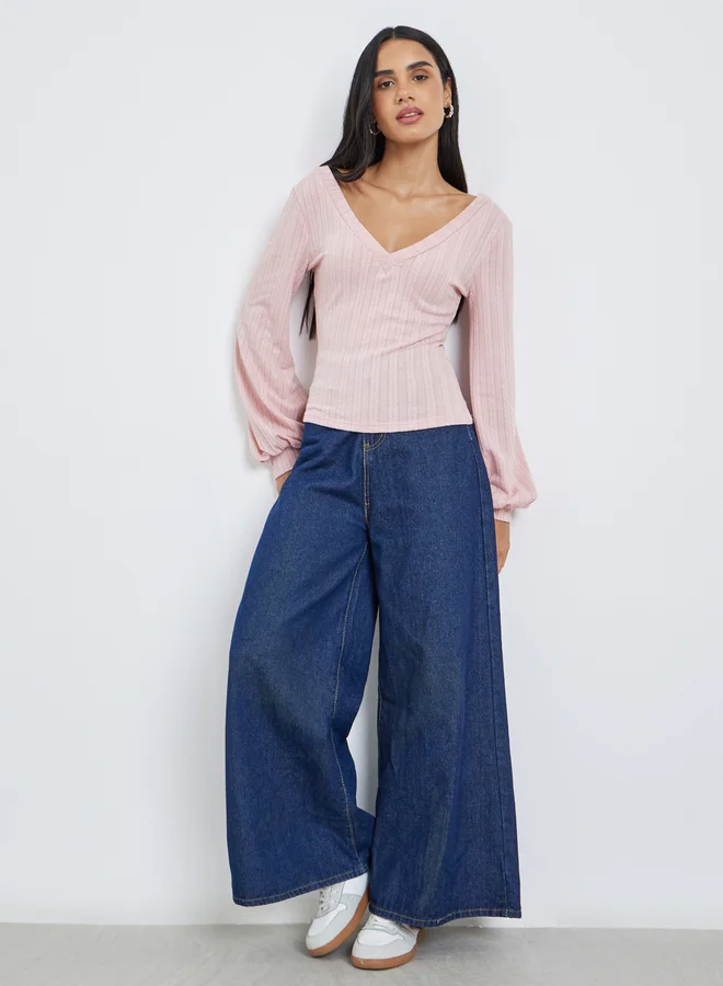 Styli Styli Women Pink Deep V Neck Knit Top