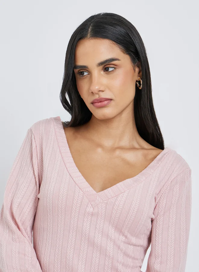Styli Styli Women Pink Deep V Neck Knit Top