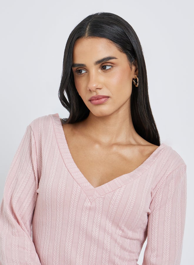 Styli Women Pink Deep V Neck Knit Top - Image 4