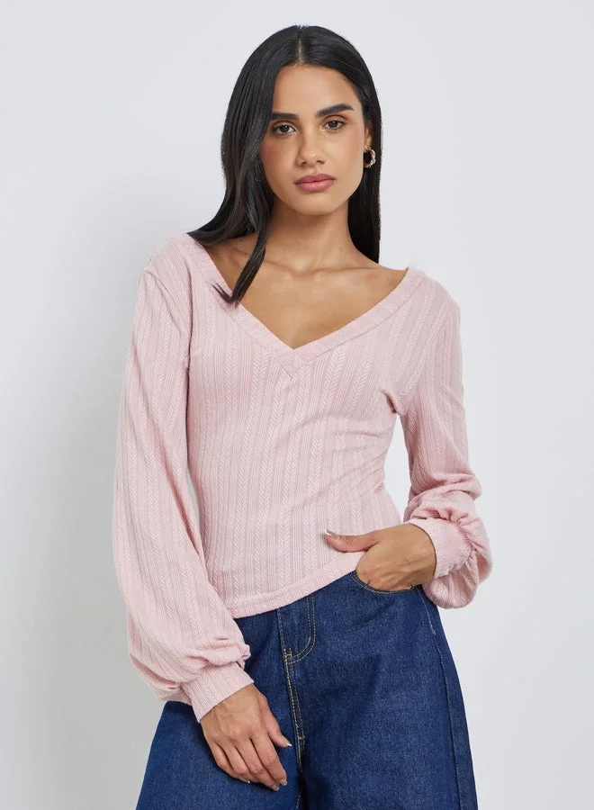 Styli  Styli Women Pink Deep V Neck Knit Top for Women | Best Price UAE