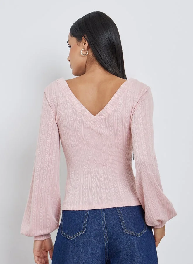 Styli  Styli Women Pink Deep V Neck Knit Top for Women | Best Price UAE
