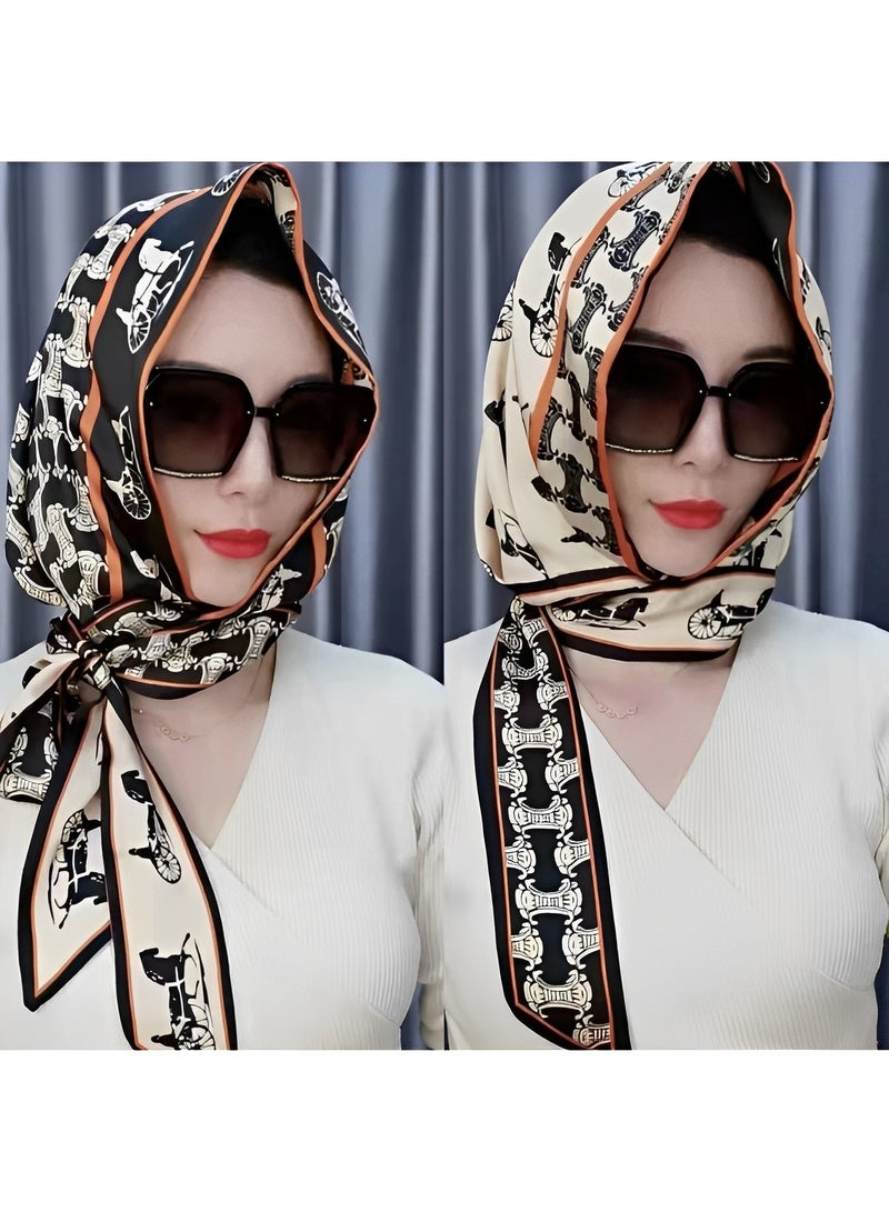 REOCLE Women's Turbans with Double Sided Sun Protection Turban Head Wraps Soft One Piece Hijab Long Turban Full Head Scarf Mulberry Silk Sunscreen Visor - Image 2