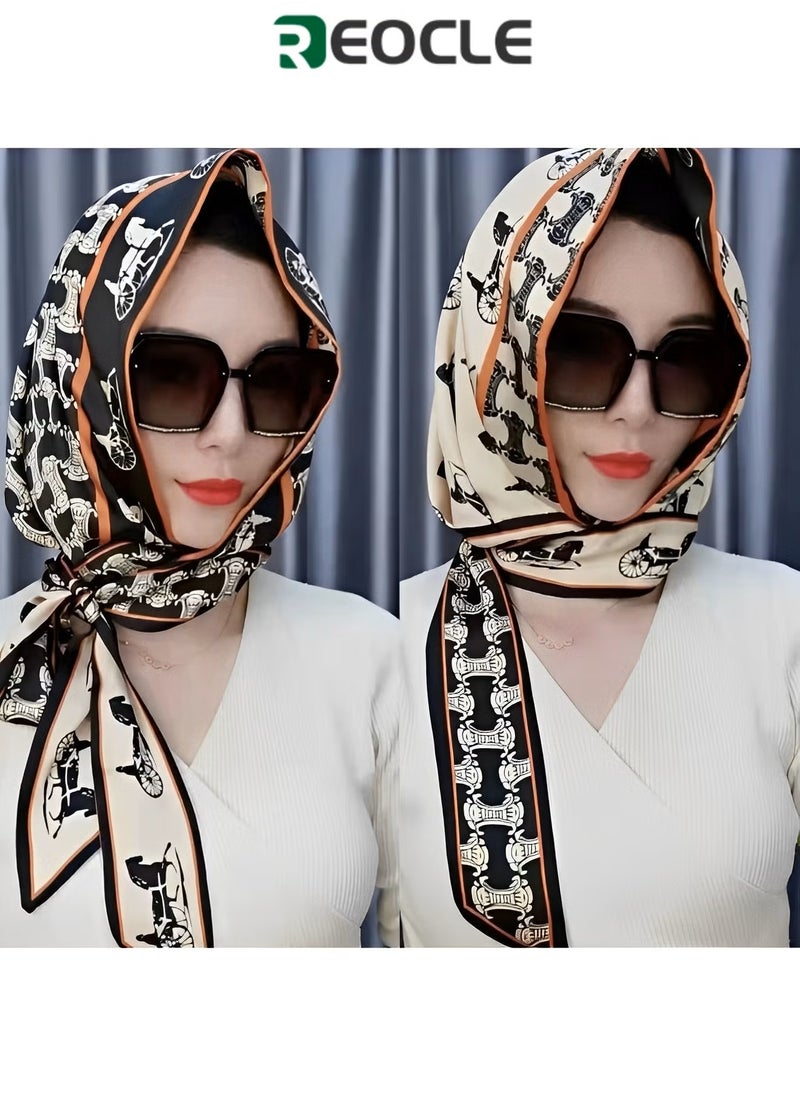 REOCLE Women's Turbans with Double Sided Sun Protection Turban Head Wraps Soft One Piece Hijab Long Turban Full Head Scarf Mulberry Silk Sunscreen Visor - Image 1