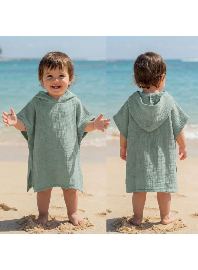 Muslin Hooded Beach Towel for Kids 0-3 Years Old, Green | Soft Muslin Bath Poncho, Absorbent Towel for Boys, Girls, Newborns & Toddlers, Essential for Beach, Pool & Bath Time - Image 2