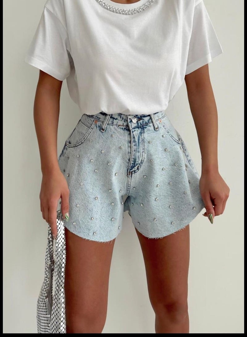 Ded Collection Women's Stoned Mini Denim Shorts  - Image 1