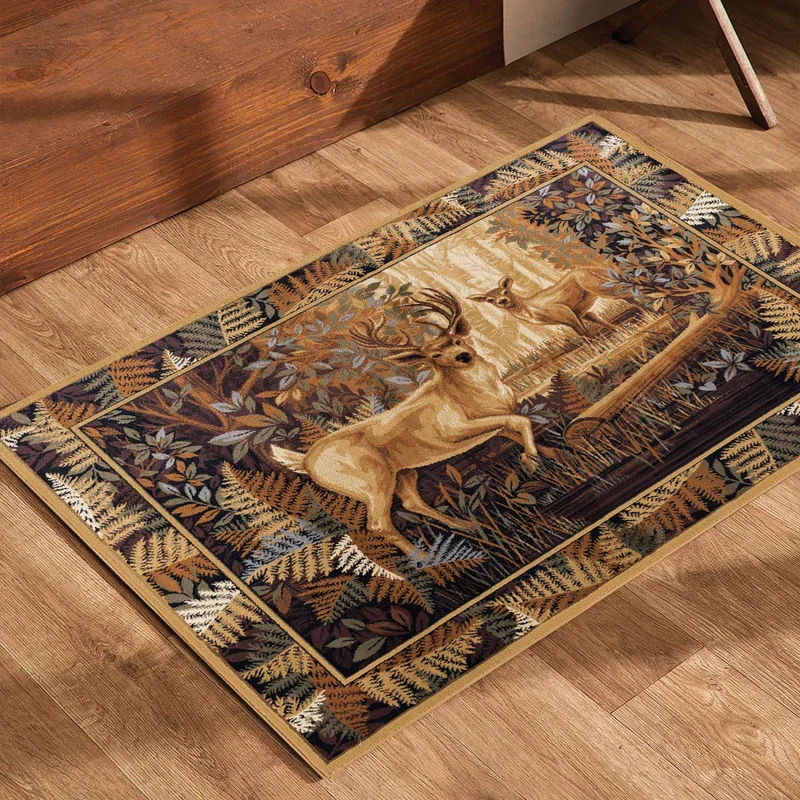 Vagonik Vintage Wild Nature Patterned Digital Printed Carpet Non-Slip Base Washable Carpet