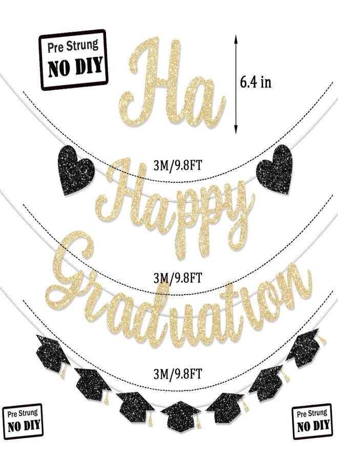 FHGG Pre Strung Graduation Decorations Class of 2026 Banner Gold Glitter College Party Congrats Grad with Tassel Decor High Favors NO DIY for Supplies School Home Car - Image 3