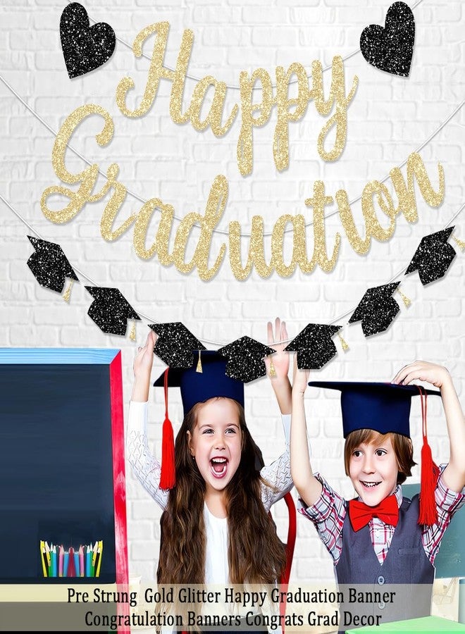 FHGG Pre Strung Graduation Decorations Class of 2026 Banner Gold Glitter College Party Congrats Grad with Tassel Decor High Favors NO DIY for Supplies School Home Car - Image 4