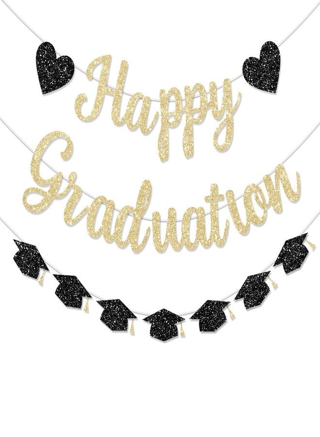 FHGG Pre Strung Graduation Decorations Class of 2026 Banner Gold Glitter College Party Congrats Grad with Tassel Decor High Favors NO DIY for Supplies School Home Car - Image 1