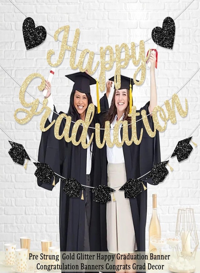 FHGG Pre Strung Graduation Decorations Class of 2026 Banner Gold Glitter College Party Congrats Grad with Tassel Decor High Favors NO DIY for Supplies School Home Car - Image 2