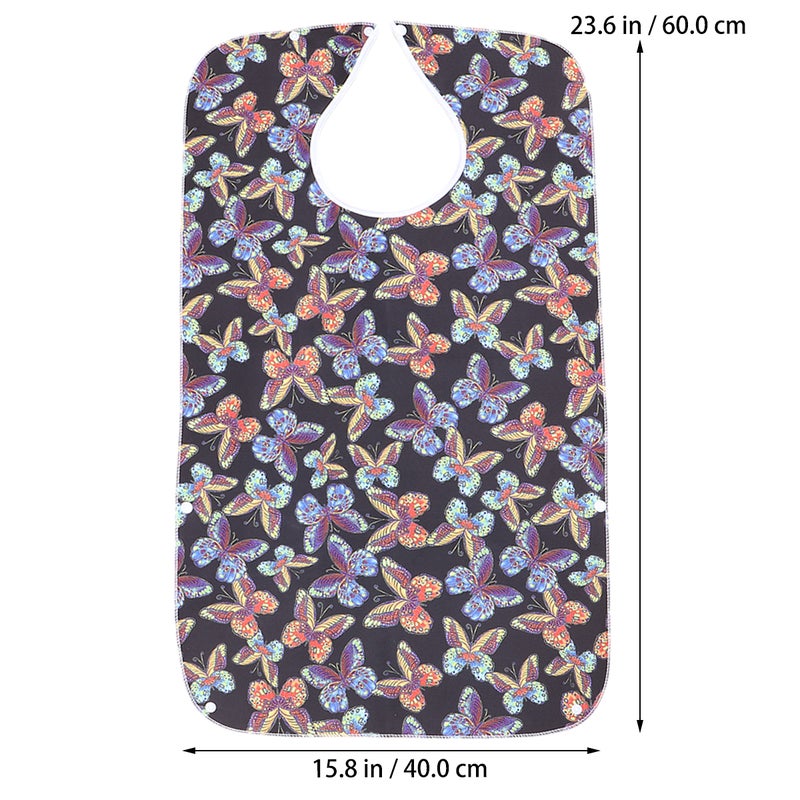 1PC Adult Feeding Bib Waterproof Eating Bib Clothes Protective Apron Dining Accessory for Patients Seniors (Black Butterfly) - Image 2