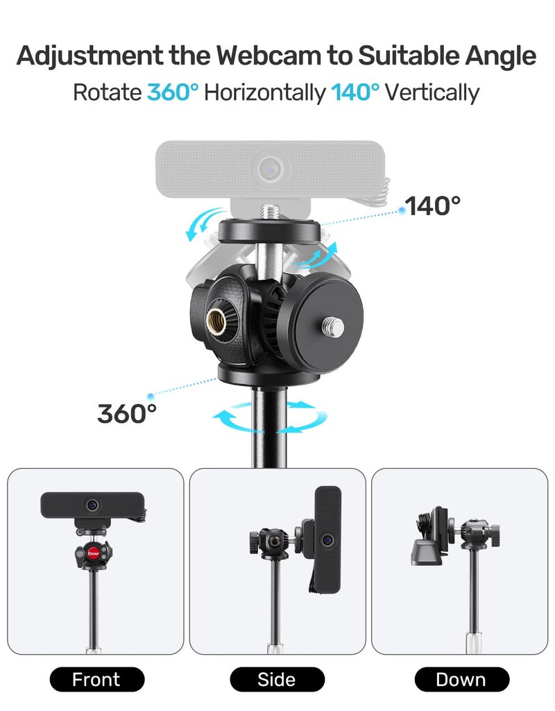 Etour Webcam Tripod Stand for Desk, 2025 Upgrade Small Base & 360° Ballhead & Height Adjustable, Ideal for Logitech Webcam C922 C930e C920 C615 C960 BRIO 4K NexiGo N60, Phone Holder with 1/4" Thread - Image 3