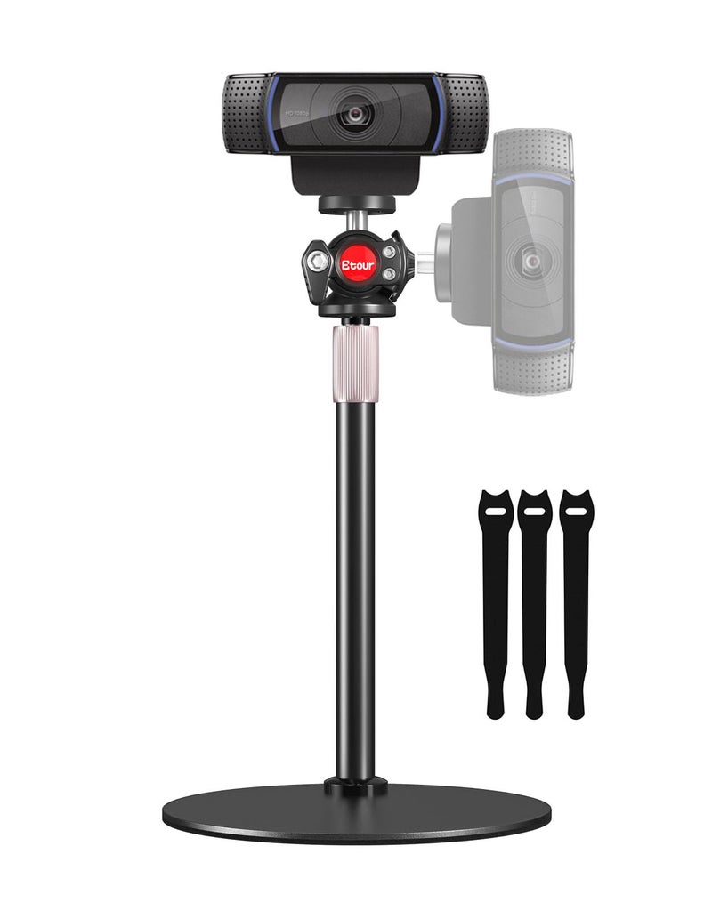 Etour Webcam Tripod Stand for Desk, 2025 Upgrade Small Base & 360° Ballhead & Height Adjustable, Ideal for Logitech Webcam C922 C930e C920 C615 C960 BRIO 4K NexiGo N60, Phone Holder with 1/4" Thread - Image 1