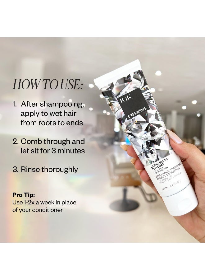 IGK EXPENSIVE Clear Hair Gloss Treatment ShineBoosting Top Coat for Glass Hair Hair Treatment for Smooth Polished Finish Clear Gloss for Hair Sheen and Silkiness Cruelty Free 42oz - Image 4