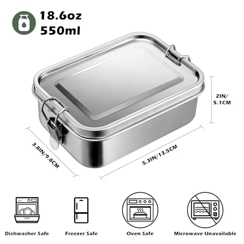 Leonyo 18.6oz 18/10 Stainless Steel Lunch Box, 550ml Mini Reusable Metal Bento Box, Leak-Proof Small Food Snack Containers for Camping, Dishwasher Safe, Oven Safe Except for Lid - Image 2