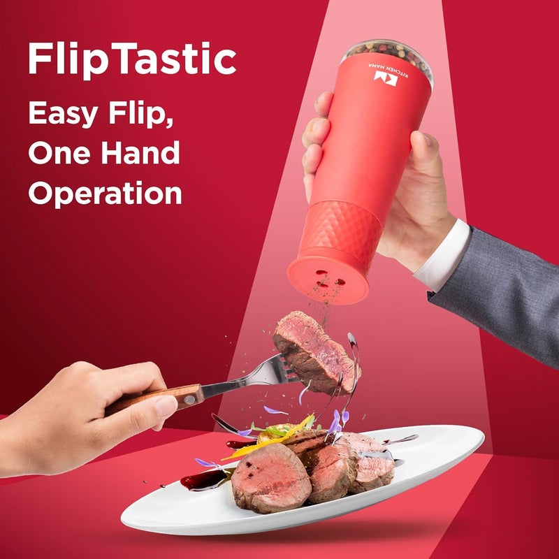 Kitchen Mama FlipTastic Rechargeable Salt and Pepper Grinder – Gravity Electric Grinder, Pepper Mill, Adjustable Coarseness, One-Hand Operation, Refillable Salt and Pepper Mill for Kitchen (Red) - Image 2
