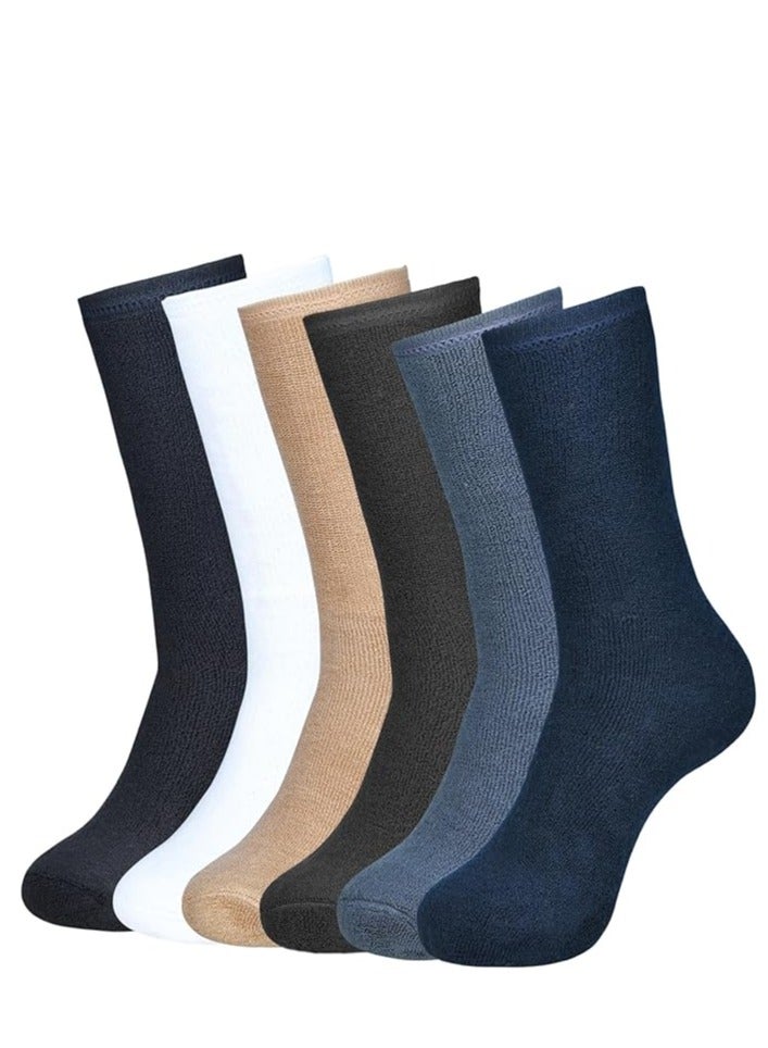 دياموند تو 6 Pairs Mens Cushion Towel Crew Socks - Comfortable Super Soft Material - EU size 40-45 (Multi 6 Pairs - Black TWO, Navy-White-Brown-Grey ONE) - Image 1