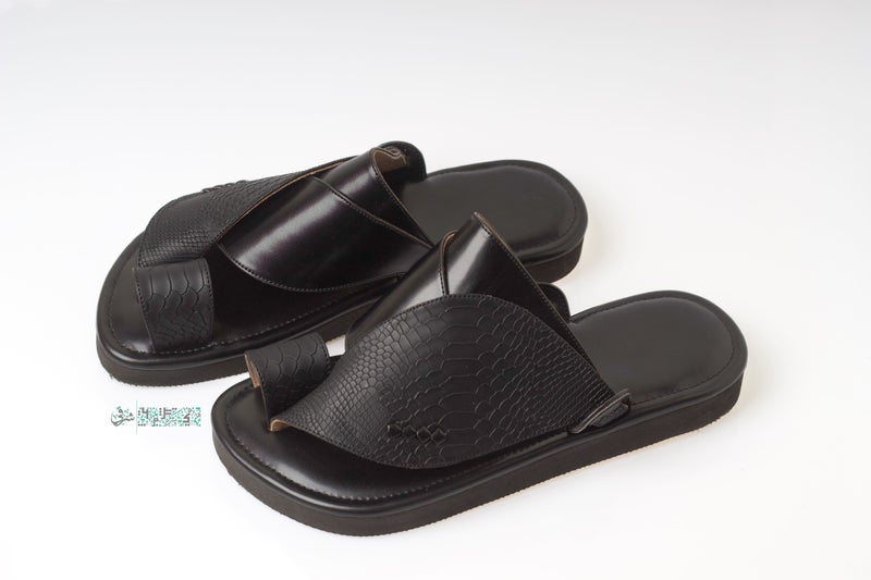 Eastern Sandal Zubairiya Naal | Made in Saudi Arabia | Black Croco Pattern Leather