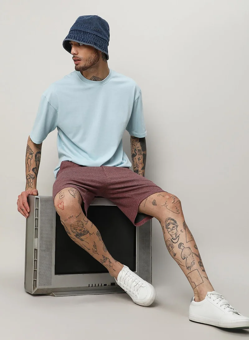 Campus Sutra Campus Sutra Men's Powder Blue Oversized Basic T-Shirt For Casual Wear | Crew Neck | Short Sleeve | Pull On Closure | T-Shirt Crafted With Comfort Fit For Casual Wear