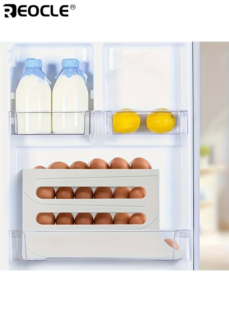 REOCLE 4 Tiers Large Capacity Automatic Rolling Egg Box Organization and Storage Space Saving No Assembly Needed Egg Storage Suitable for Refrigerators Cabinets Kitchen - Image 3