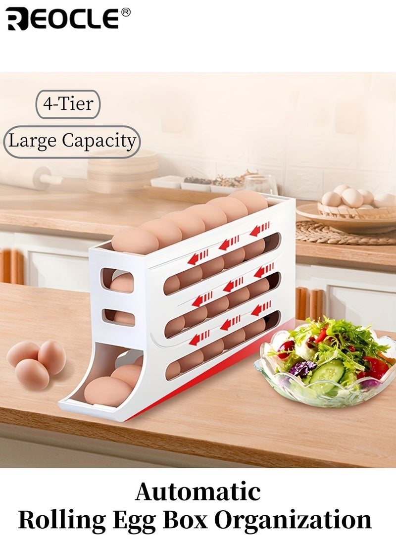 REOCLE 4 Tiers Large Capacity Automatic Rolling Egg Box Organization and Storage Space Saving No Assembly Needed Egg Storage Suitable for Refrigerators Cabinets Kitchen - Image 1