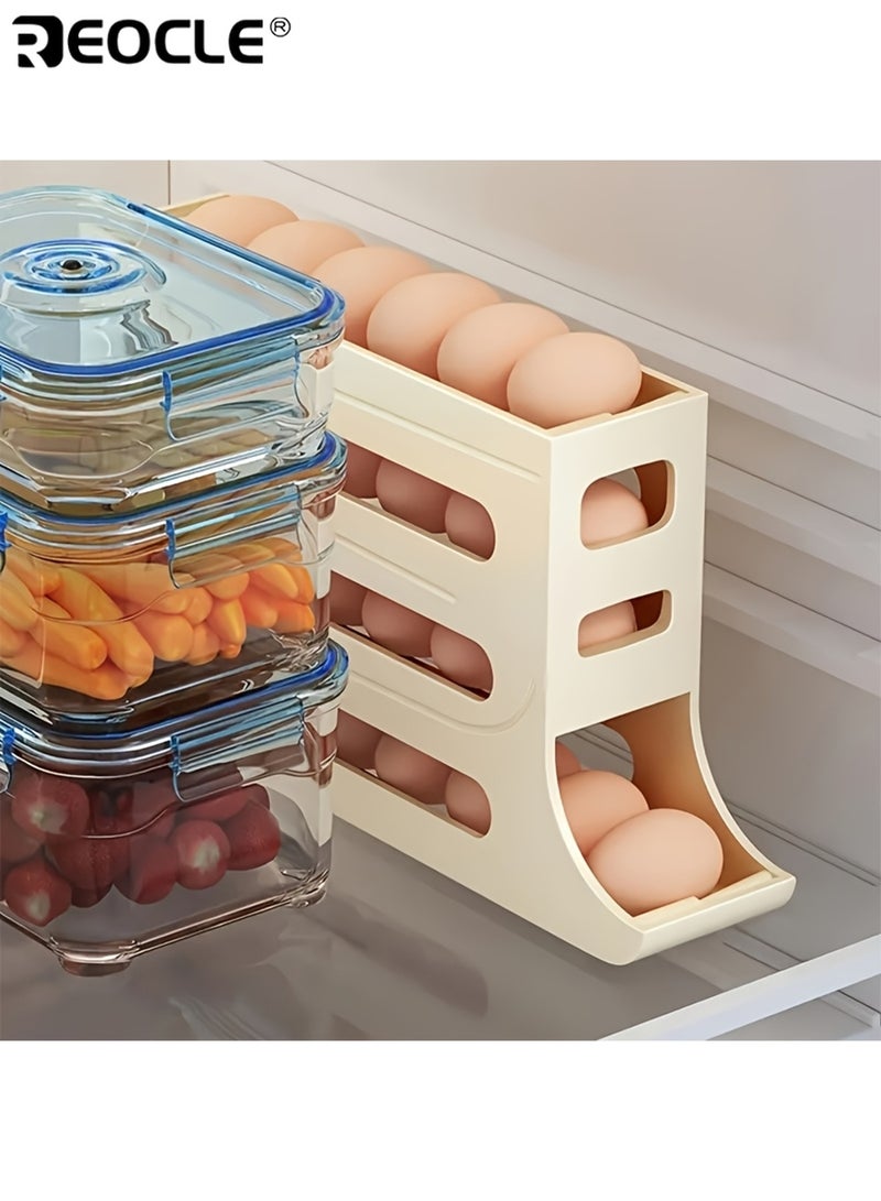 REOCLE 4 Tiers Large Capacity Automatic Rolling Egg Box Organization and Storage Space Saving No Assembly Needed Egg Storage Suitable for Refrigerators Cabinets Kitchen - Image 2