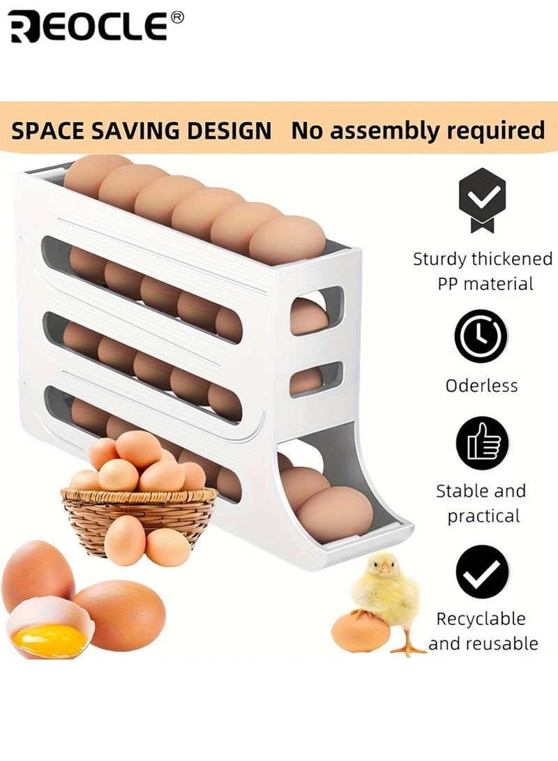 REOCLE 4 Tiers Large Capacity Automatic Rolling Egg Box Organization and Storage Space Saving No Assembly Needed Egg Storage Suitable for Refrigerators Cabinets Kitchen - Image 5