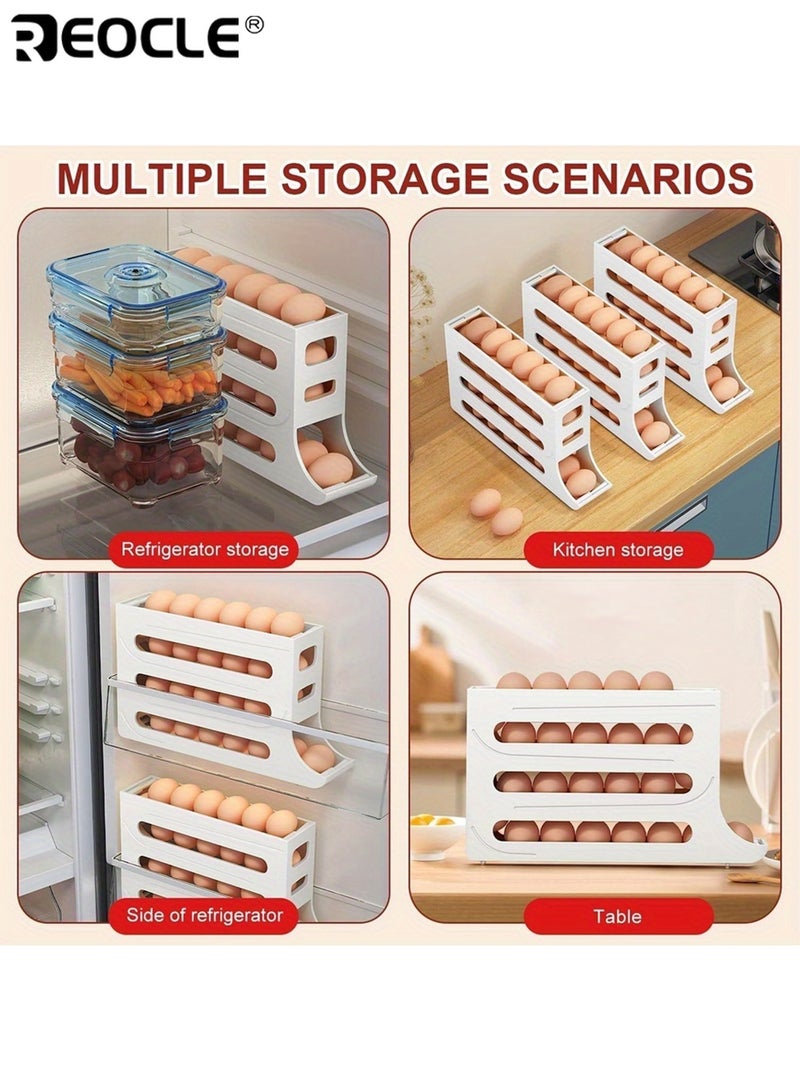 REOCLE 4 Tiers Large Capacity Automatic Rolling Egg Box Organization and Storage Space Saving No Assembly Needed Egg Storage Suitable for Refrigerators Cabinets Kitchen - Image 4