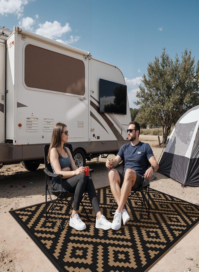sarben Waterproof Outdoor Rug 4x6 ft, Patio Rug Mat, Reversible Plastic Straw Rug, Indoor/Outdoor Area Rugs Carpet for RV, Camping, Deck, Porch, Picnic, Backyard, Balcony, All Weather, Black & Brown - Image 4