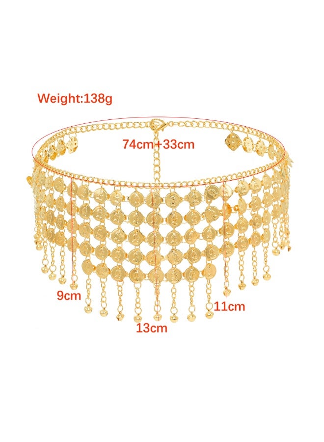 TLAXCA Coins Belly Dance Hip Scarf Belt Belly Dancing Coins Skirts Chain Belt for Bellydance Costume Accessory Gold  - Image 2