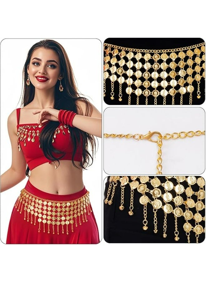 TLAXCA Coins Belly Dance Hip Scarf Belt Belly Dancing Coins Skirts Chain Belt for Bellydance Costume Accessory Gold  - Image 4