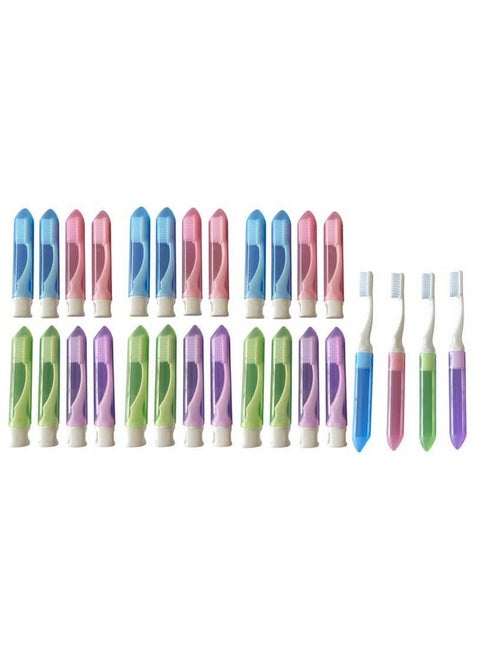 Ora-Zen 24 Packs Colourful Folding Toothbrush Bulk Portable Folding Travel Toothbrush with Containers for Travel Camping Business Trip