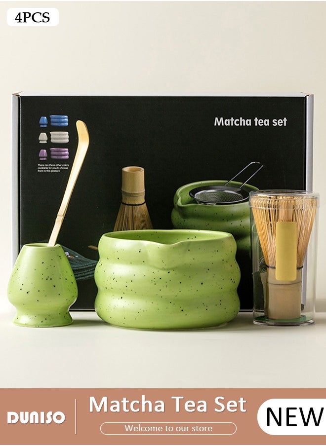 DUNISO Matcha Tea Set, 4 Pcs Set Matcha Tool, Matcha Whisk and Bowl Ceremony Accessory Kit, Matcha Bowl with Pouring Spout, Matcha Bamboo, Whisk Scoop Sifter, Matcha Whisk Holder  - Image 1