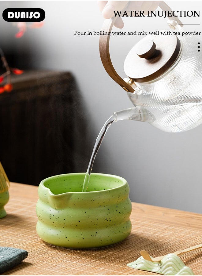 DUNISO - Matcha Tea Set, 4 Pcs Set Matcha Tool, Matcha Whisk and Bowl Ceremony Accessory Kit, Matcha Bowl with Pouring Spout, Matcha Bamboo, Whisk Scoop Sifter, Matcha Whisk Holder - Image 1