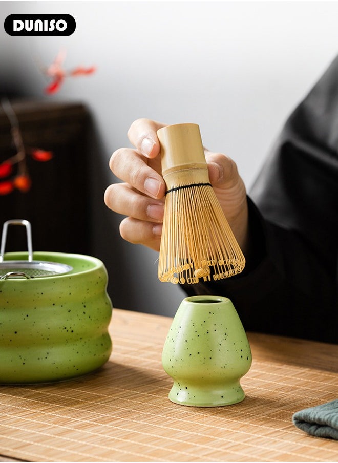 DUNISO - Matcha Tea Set, 4 Pcs Set Matcha Tool, Matcha Whisk and Bowl Ceremony Accessory Kit, Matcha Bowl with Pouring Spout, Matcha Bamboo, Whisk Scoop Sifter, Matcha Whisk Holder - Image 1