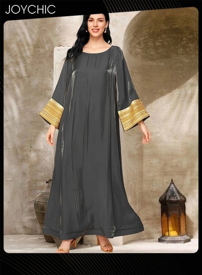 Joychic فستان طويل الأكمام مريح وفضفاض للنساء المسلمات، عباءة أنيقة تقليدية عربية للنساء - Image 1