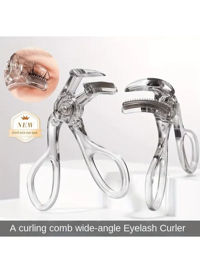 Transparent Gray Portable Eyelash Curler With Built In Comb Ergonomic Handle For Sensitive Eyes Travel Friendly - Image 2