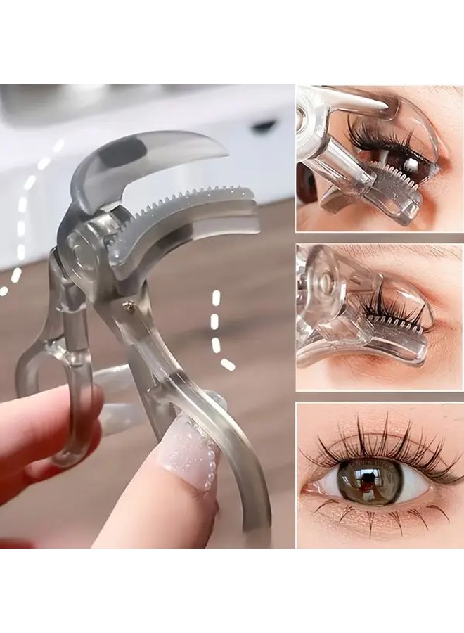 Transparent Gray Portable Eyelash Curler With Built In Comb Ergonomic Handle For Sensitive Eyes Travel Friendly - Image 1