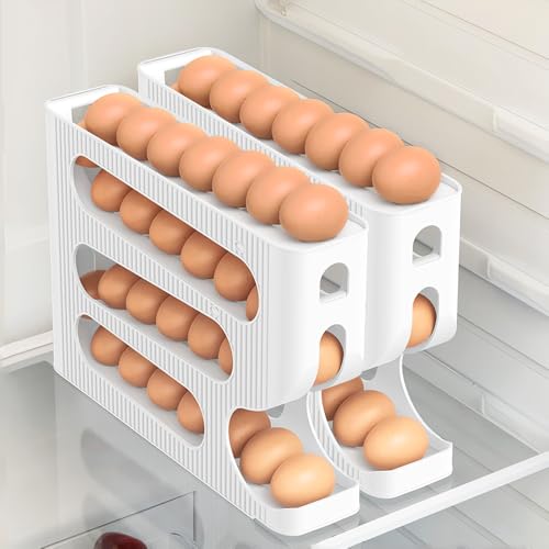 SPERINGEEN Automatic Rolling Down Egg Holder, SperinGeen 2 Pack Egg Organizer Storage for Refrigerator, Space Saving Container, Dispenser for Fridge - Only for "LARGE" Sized Eggs (Egg Roller Hold 56 Count) - Image 1