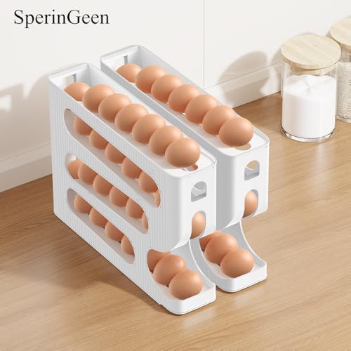 SPERINGEEN Automatic Rolling Down Egg Holder, SperinGeen 2 Pack Egg Organizer Storage for Refrigerator, Space Saving Container, Dispenser for Fridge - Only for "LARGE" Sized Eggs (Egg Roller Hold 56 Count) - Image 4
