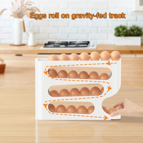 SPERINGEEN Automatic Rolling Down Egg Holder, SperinGeen 2 Pack Egg Organizer Storage for Refrigerator, Space Saving Container, Dispenser for Fridge - Only for "LARGE" Sized Eggs (Egg Roller Hold 56 Count) - Image 2