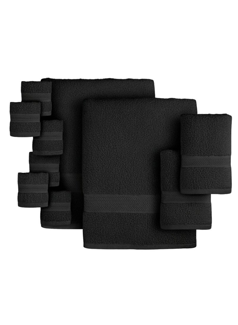 1 تشيس طقم مناشف قطنية 100% مكون من 10 قطع - 600 جرام/متر مربع، فاخر، أسود اللون، مناسب للحمام واليدين والغسيل - Image 4