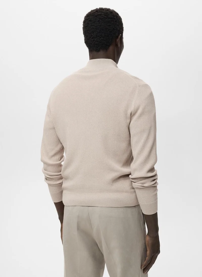 Mango Man Ribbed sweater with zip neck