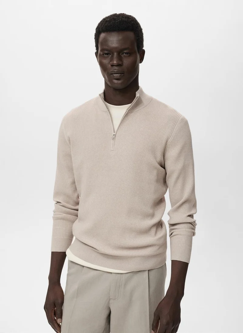 Mango Man Ribbed sweater with zip neck
