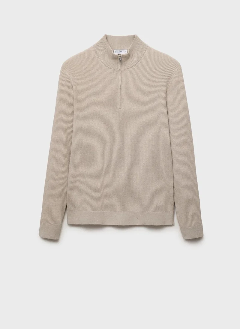 Mango Man Ribbed sweater with zip neck
